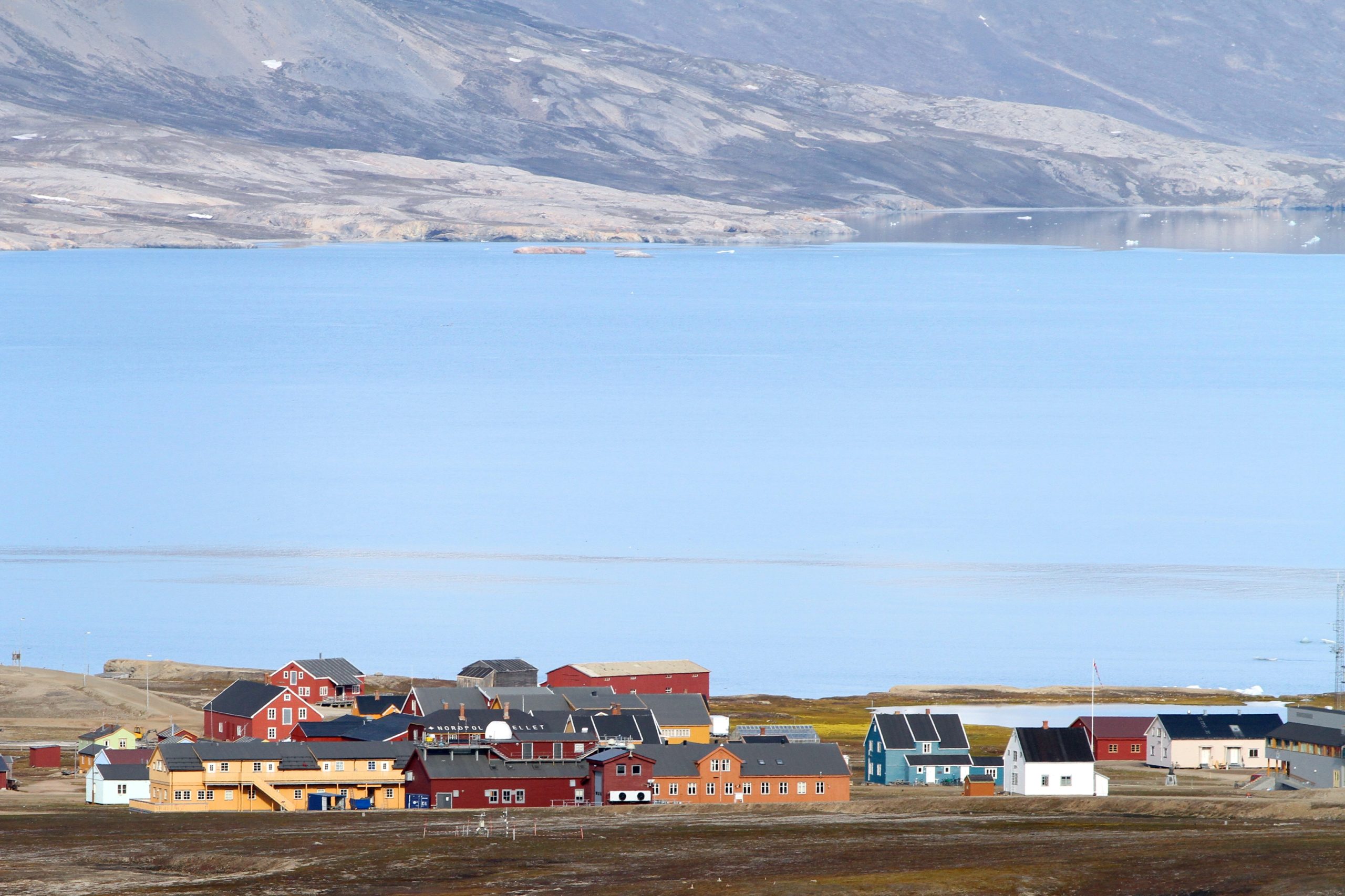 View of Ny-Alesund with Kongsfjorden in background