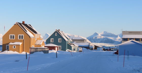view of Ny-Ålesund, a small research town hosting research stations from many countries